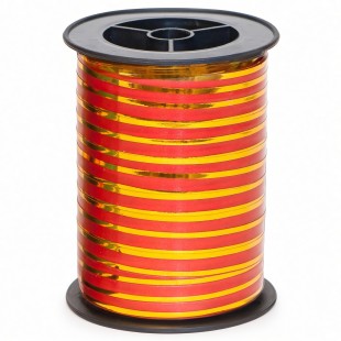 Rolă rafie poliester roșu cu fir auriu 1 cm × 200 m pentru flori